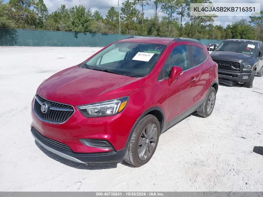 2019 Buick Encore Fwd Preferred VIN: KL4CJASB2KB716351 Lot: 40735631