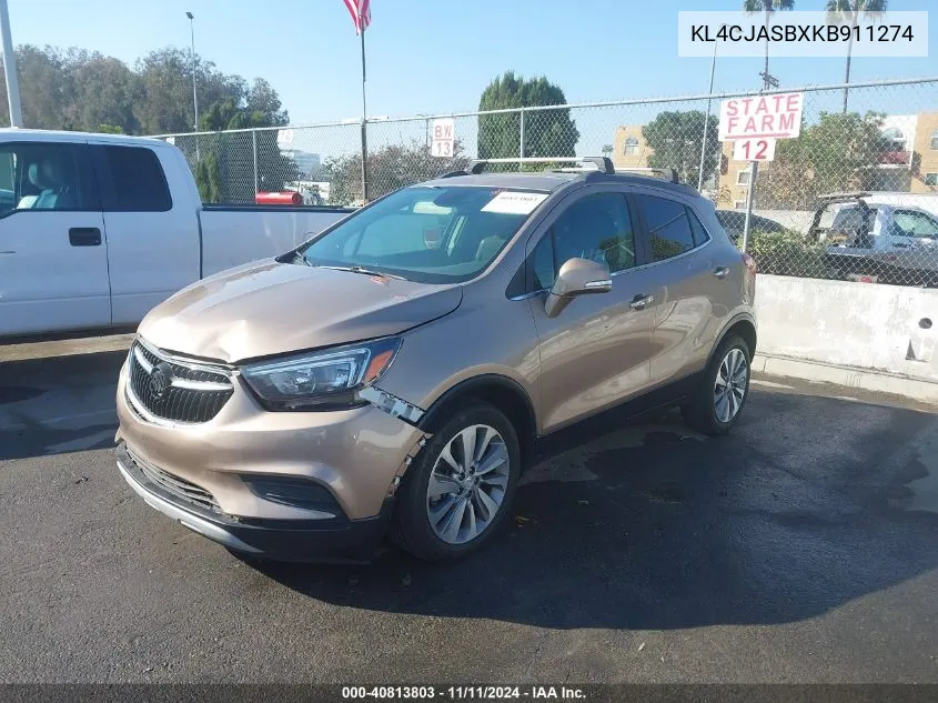 2019 Buick Encore Fwd Preferred VIN: KL4CJASBXKB911274 Lot: 40813803