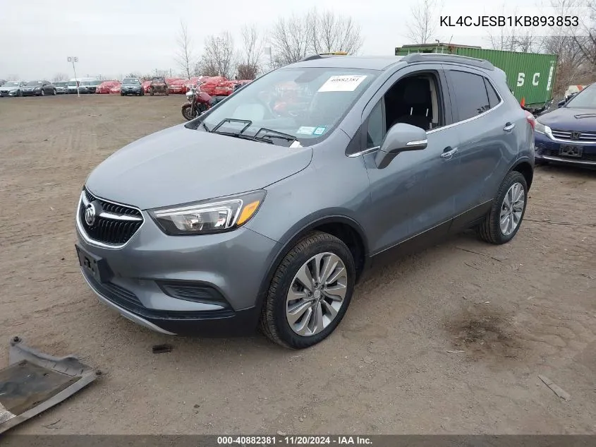 2019 Buick Encore Awd Preferred VIN: KL4CJESB1KB893853 Lot: 40882381