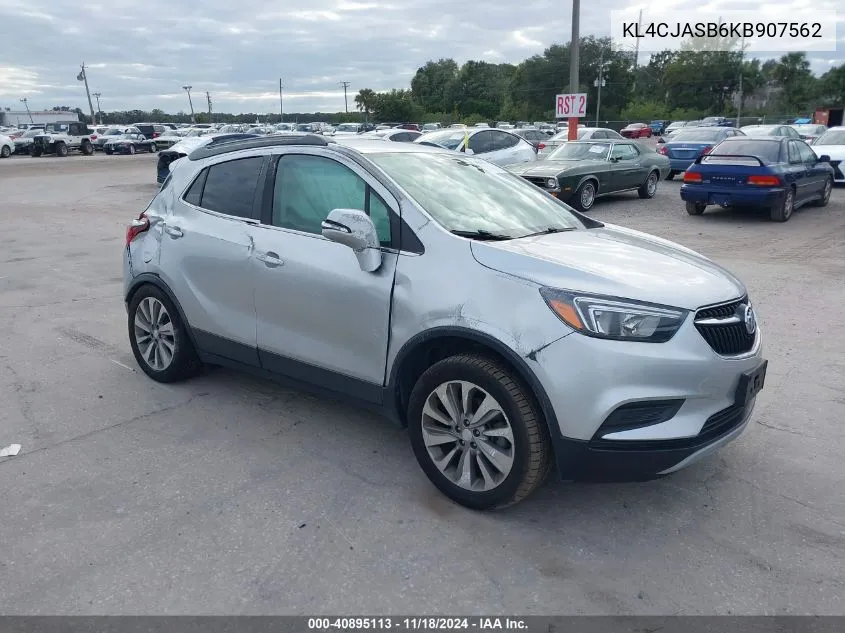 2019 Buick Encore Fwd Preferred VIN: KL4CJASB6KB907562 Lot: 40895113