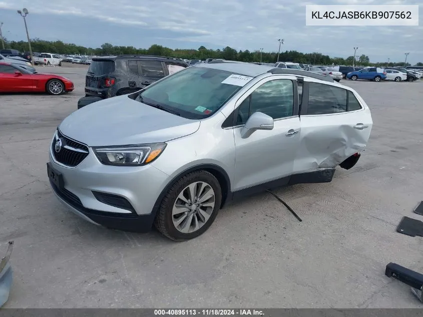 2019 Buick Encore Fwd Preferred VIN: KL4CJASB6KB907562 Lot: 40895113