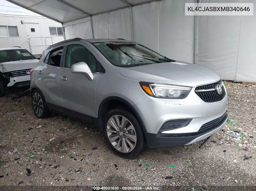 2021 Buick Encore Fwd Preferred VIN: KL4CJASBXMB340646 Lot: 40031630