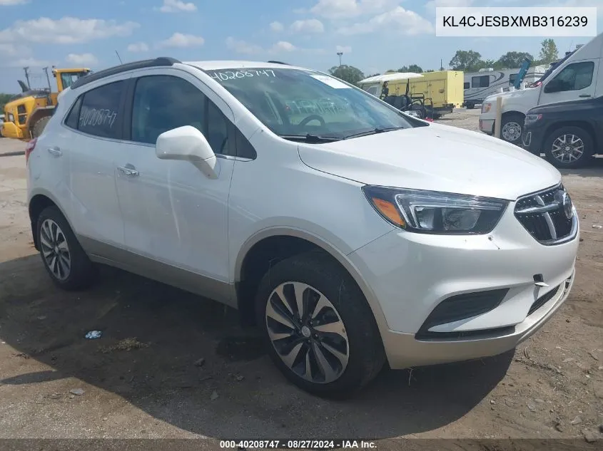 2021 Buick Encore Awd Preferred VIN: KL4CJESBXMB316239 Lot: 40208747