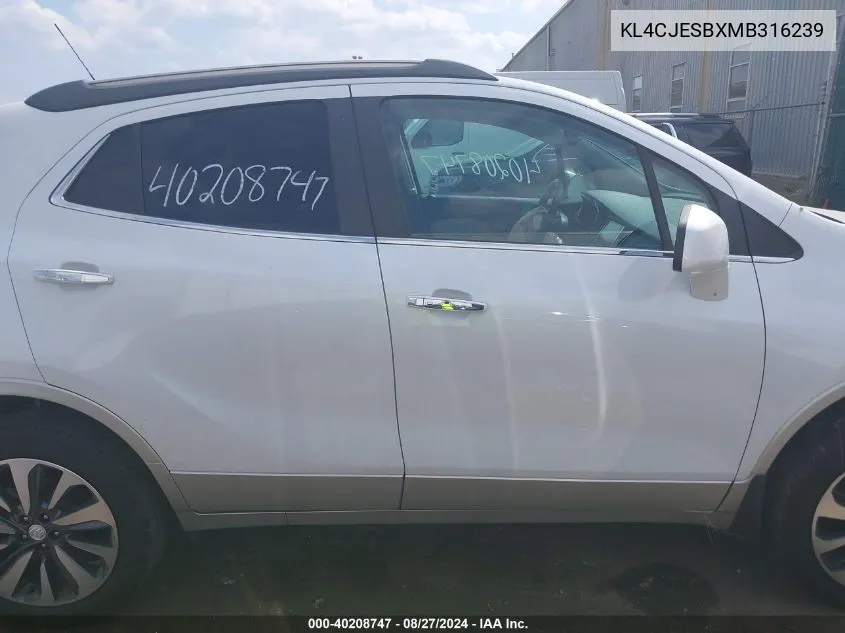 2021 Buick Encore Awd Preferred VIN: KL4CJESBXMB316239 Lot: 40208747