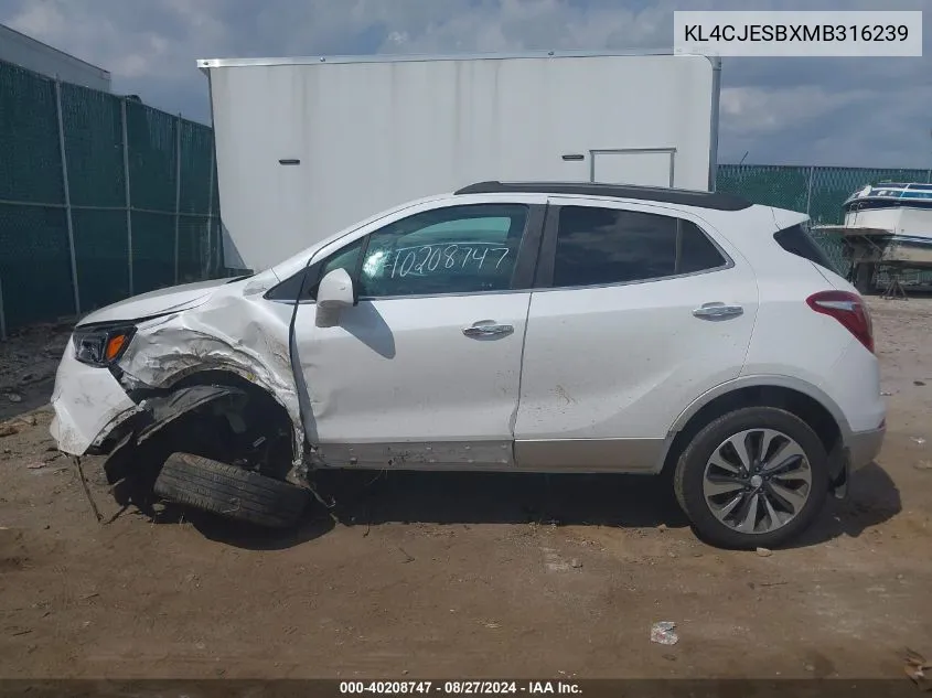 2021 Buick Encore Awd Preferred VIN: KL4CJESBXMB316239 Lot: 40208747