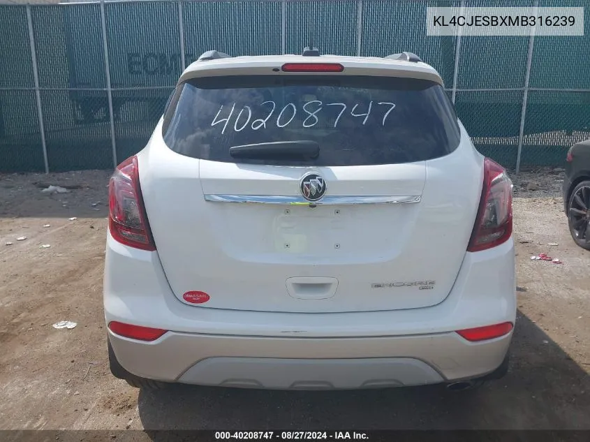 2021 Buick Encore Awd Preferred VIN: KL4CJESBXMB316239 Lot: 40208747