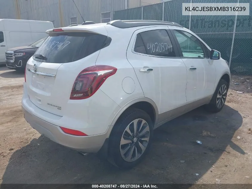 2021 Buick Encore Awd Preferred VIN: KL4CJESBXMB316239 Lot: 40208747