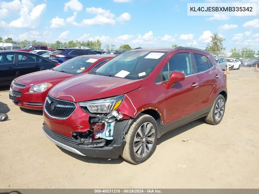 2021 Buick Encore Awd Preferred VIN: KL4CJESBXMB335342 Lot: 40231210