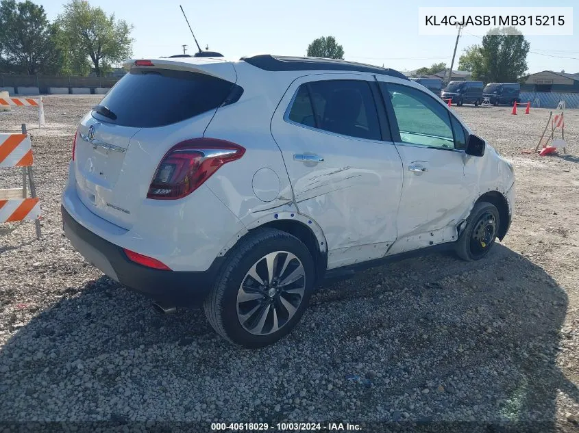 2021 Buick Encore Fwd Preferred VIN: KL4CJASB1MB315215 Lot: 40518029