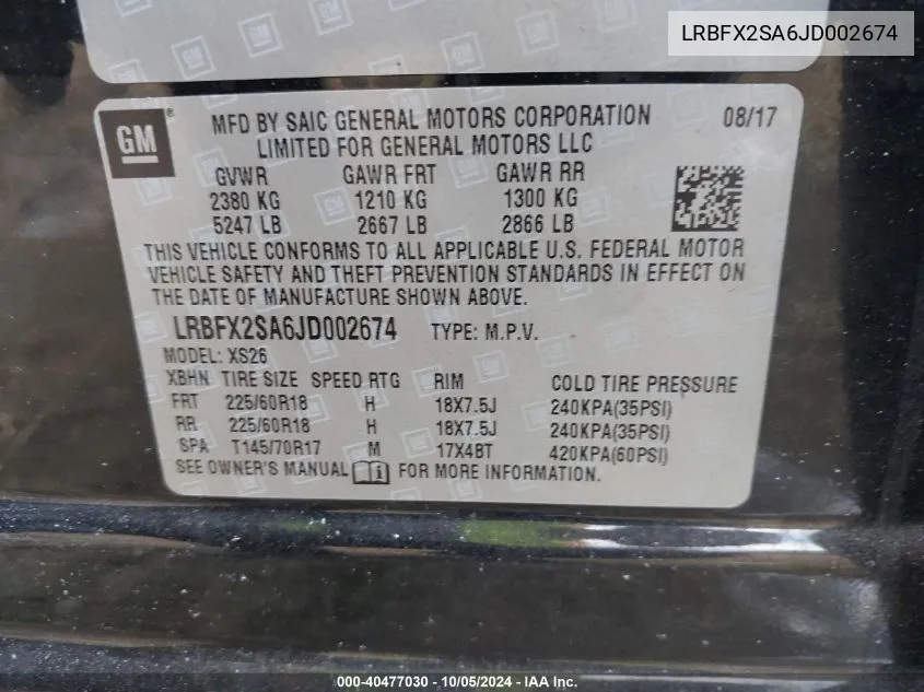 2018 Buick Envision Essence VIN: LRBFX2SA6JD002674 Lot: 40477030