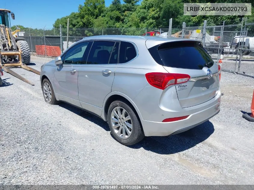 2019 Buick Envision Fwd Essence VIN: LRBFXCSA6KD020793 Lot: 39761497