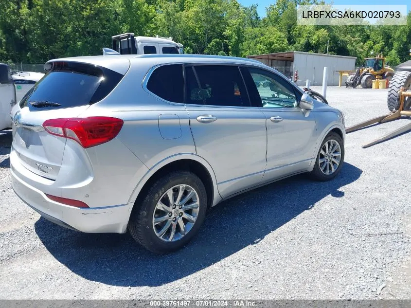 2019 Buick Envision Fwd Essence VIN: LRBFXCSA6KD020793 Lot: 39761497