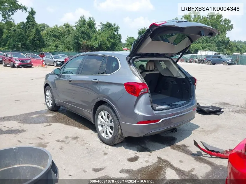 2019 Buick Envision Fwd Preferred VIN: LRBFXBSA1KD004348 Lot: 40091878