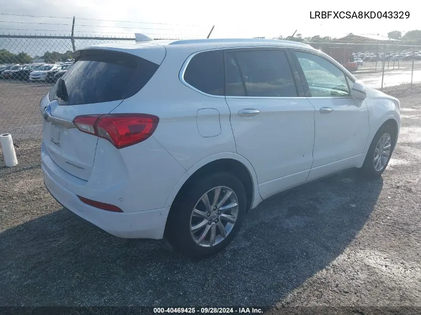 2019 Buick Envision Fwd Essence VIN: LRBFXCSA8KD043329 Lot: 40469425