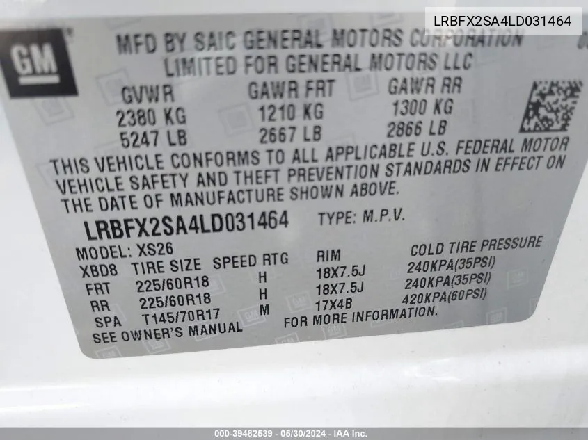 2020 Buick Envision Awd Essence VIN: LRBFX2SA4LD031464 Lot: 39482539