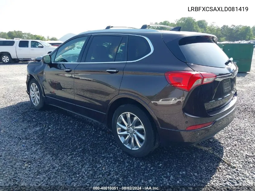 2020 Buick Envision Fwd Essence VIN: LRBFXCSAXLD081419 Lot: 40010351