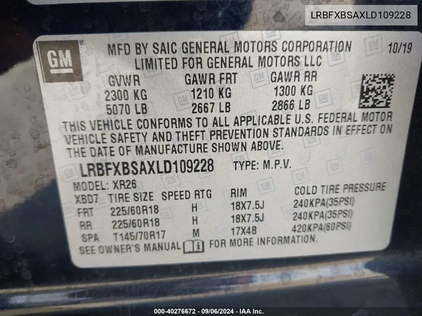 LRBFXBSAXLD109228 2020 Buick Envision Fwd Preferred