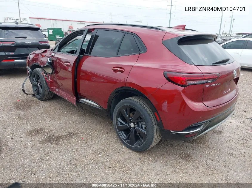 2021 Buick Envision Fwd Essence VIN: LRBFZNR40MD104701 Lot: 40850425