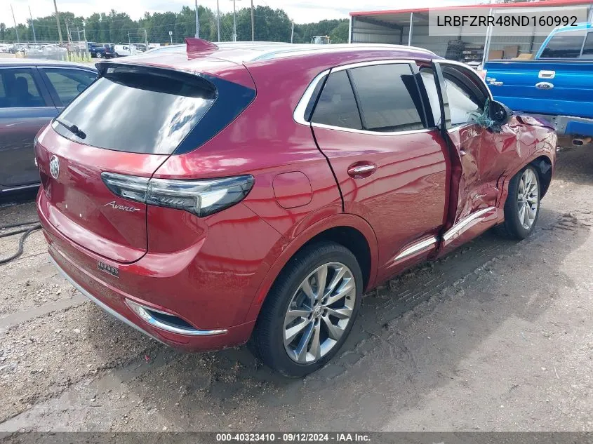 2022 Buick Envision Fwd Avenir VIN: LRBFZRR48ND160992 Lot: 40323410