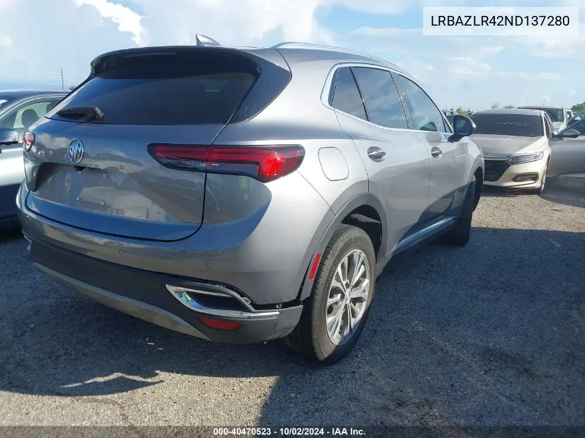 2022 Buick Envision Fwd Preferred VIN: LRBAZLR42ND137280 Lot: 40470523