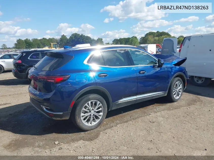 2022 Buick Envision Fwd Preferred VIN: LRBAZLR47ND138263 Lot: 40481289