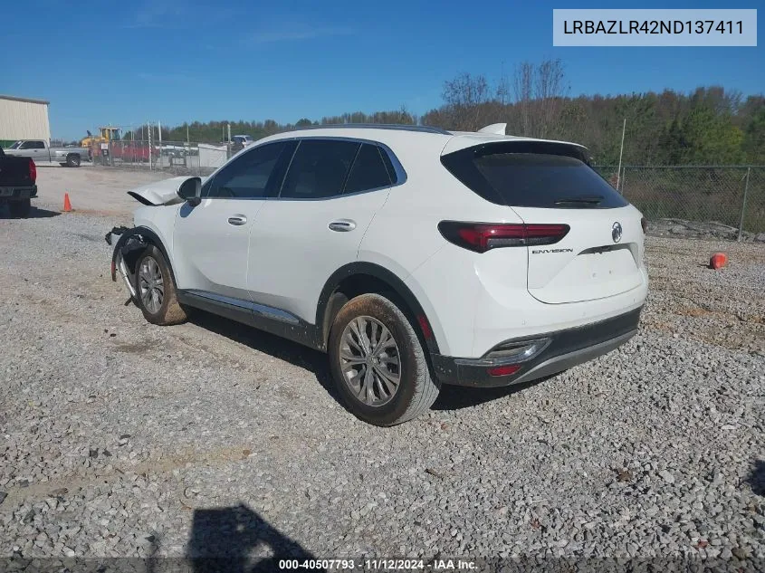 2022 Buick Envision Fwd Preferred VIN: LRBAZLR42ND137411 Lot: 40507793