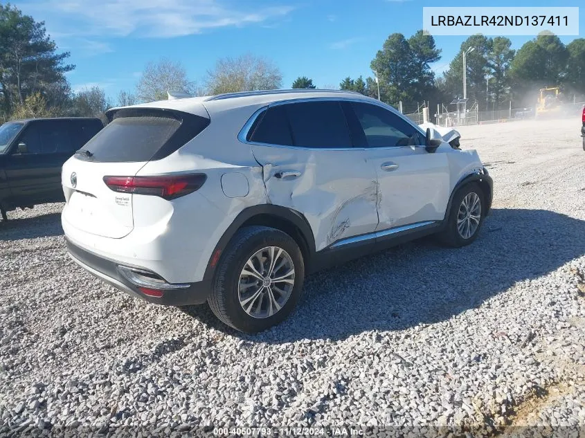 2022 Buick Envision Fwd Preferred VIN: LRBAZLR42ND137411 Lot: 40507793