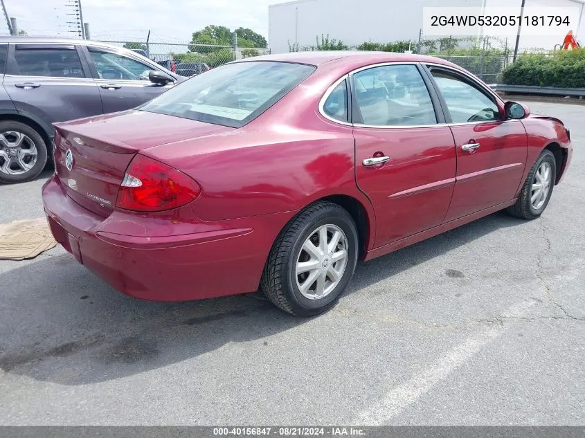 2005 Buick Lacrosse Cxl VIN: 2G4WD532051181794 Lot: 40156847