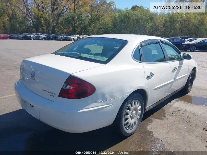 2006 Buick Lacrosse Cx VIN: 2G4WC552261181636 Lot: 40650014