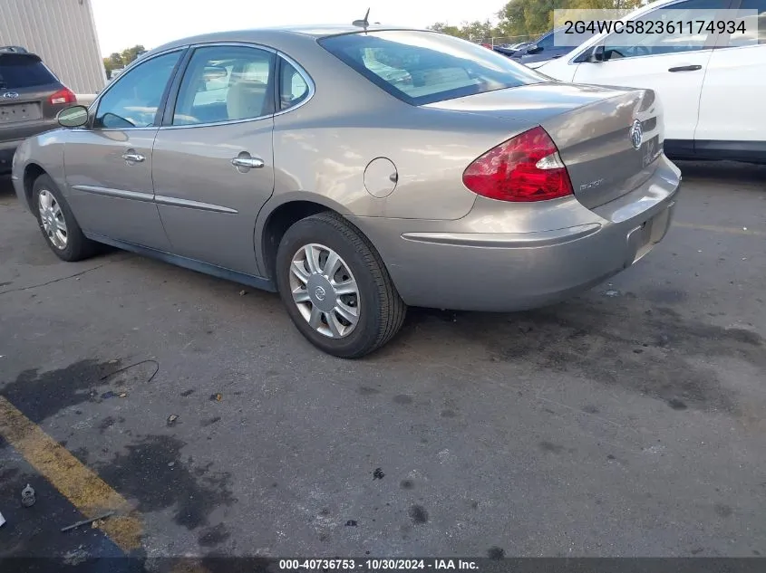 2006 Buick Lacrosse Cx VIN: 2G4WC582361174934 Lot: 40736753