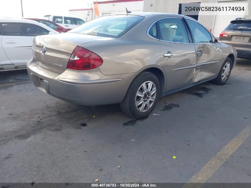 2006 Buick Lacrosse Cx VIN: 2G4WC582361174934 Lot: 40736753