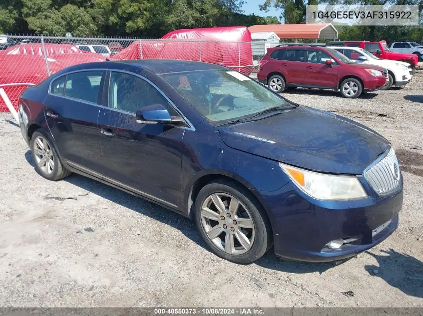 2010 Buick Lacrosse Cxs VIN: 1G4GE5EV3AF315922 Lot: 40550373