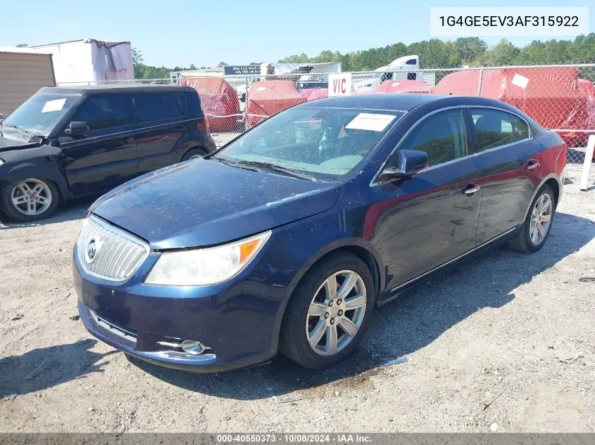 2010 Buick Lacrosse Cxs VIN: 1G4GE5EV3AF315922 Lot: 40550373