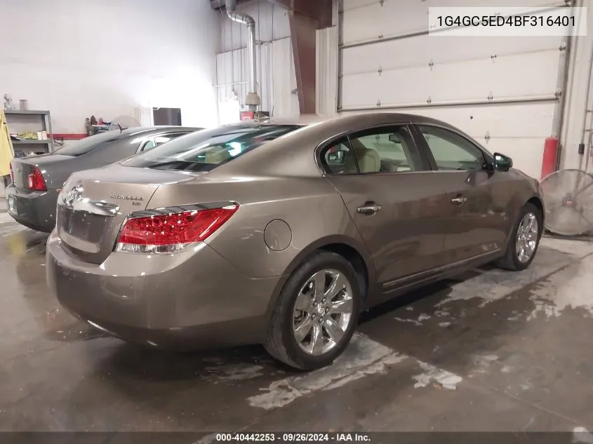 2011 Buick Lacrosse Cxl VIN: 1G4GC5ED4BF316401 Lot: 40442253