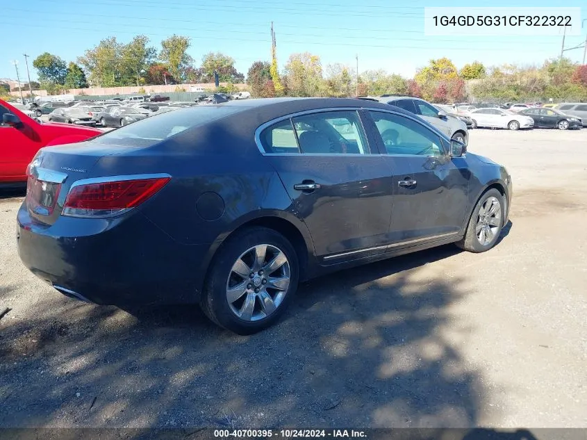 2012 Buick Lacrosse Premium 1 Group VIN: 1G4GD5G31CF322322 Lot: 40700395