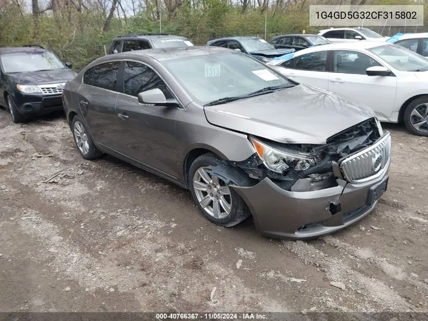 2012 Buick Lacrosse Premium 1 Group VIN: 1G4GD5G32CF315802 Lot: 40766367