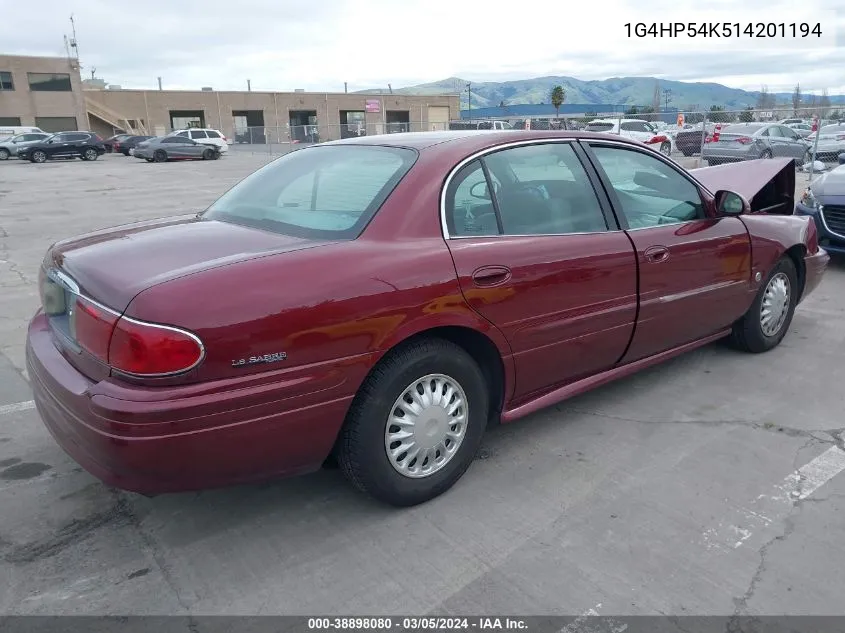 2001 Buick Lesabre Custom VIN: 1G4HP54K514201194 Lot: 38898080