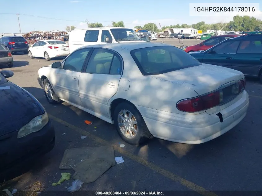 2004 Buick Lesabre Custom VIN: 1G4HP52K844178016 Lot: 40203404