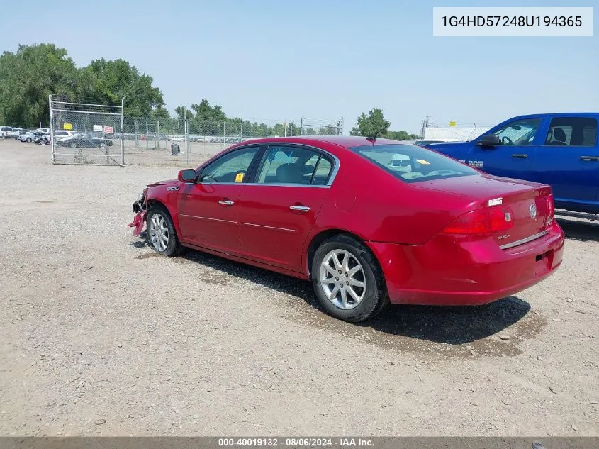 2008 Buick Lucerne Cxl VIN: 1G4HD57248U194365 Lot: 40019132