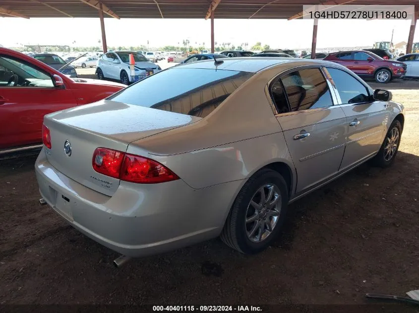 2008 Buick Lucerne Cxl VIN: 1G4HD57278U118400 Lot: 40401115