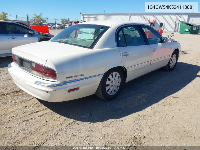 2002 Buick Park Avenue VIN: 1G4CW54K524118881 Lot: 40488300