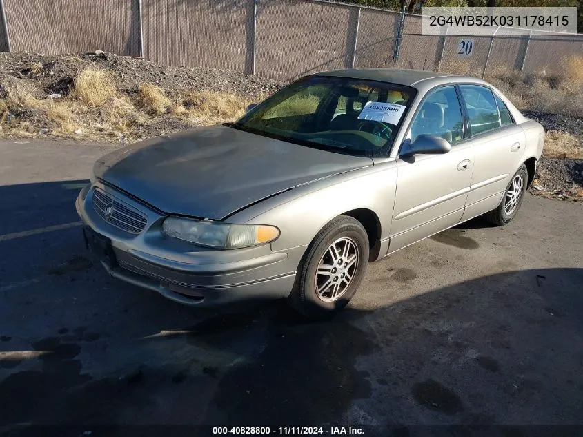 2003 Buick Regal Ls VIN: 2G4WB52K031178415 Lot: 40828800