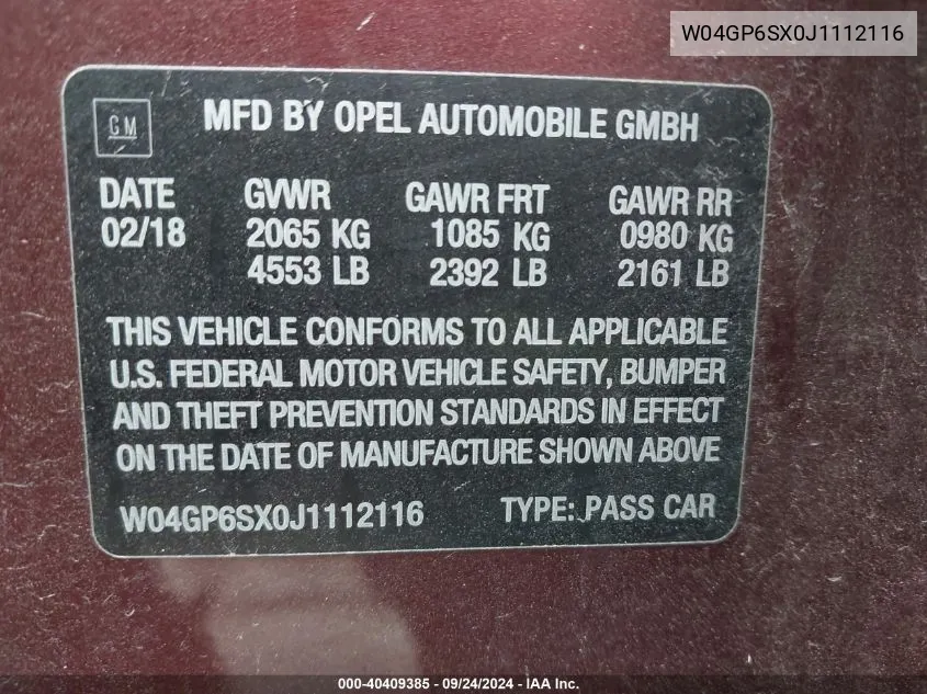 W04GP6SX0J1112116 2018 Buick Regal Sportback Essence