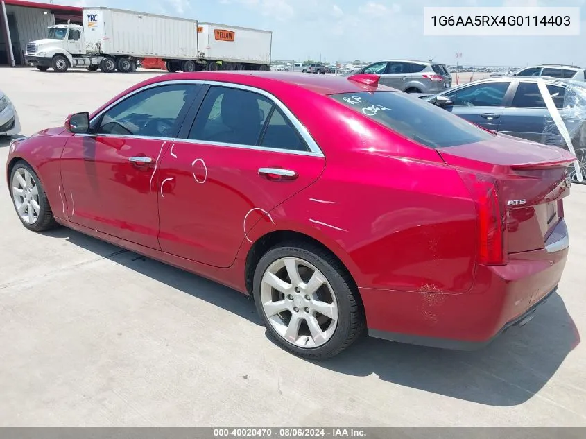 2016 Cadillac Ats Standard VIN: 1G6AA5RX4G0114403 Lot: 40020470