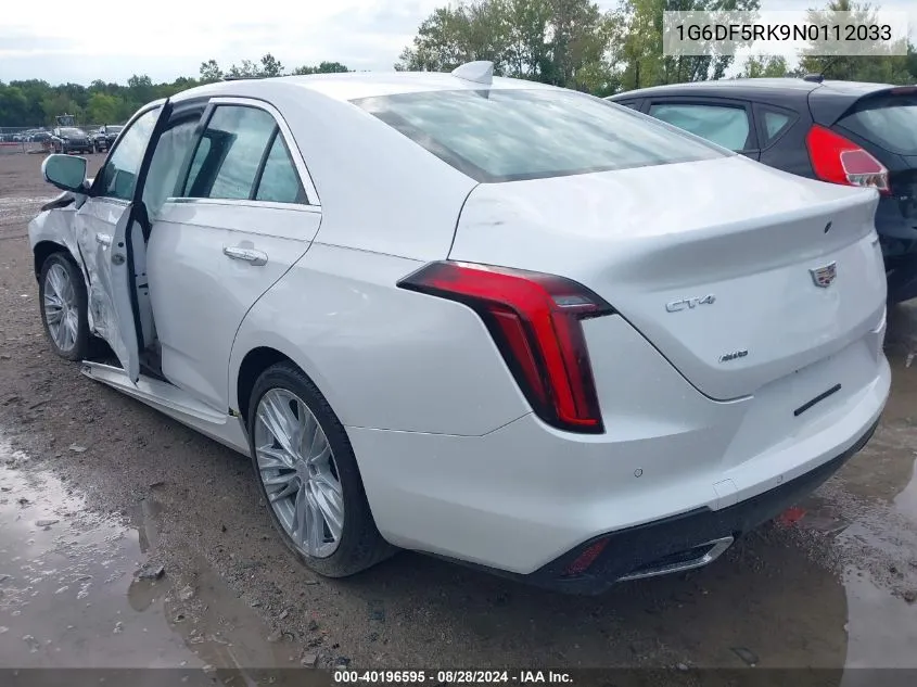 2022 Cadillac Ct4 Premium Luxury VIN: 1G6DF5RK9N0112033 Lot: 40196595