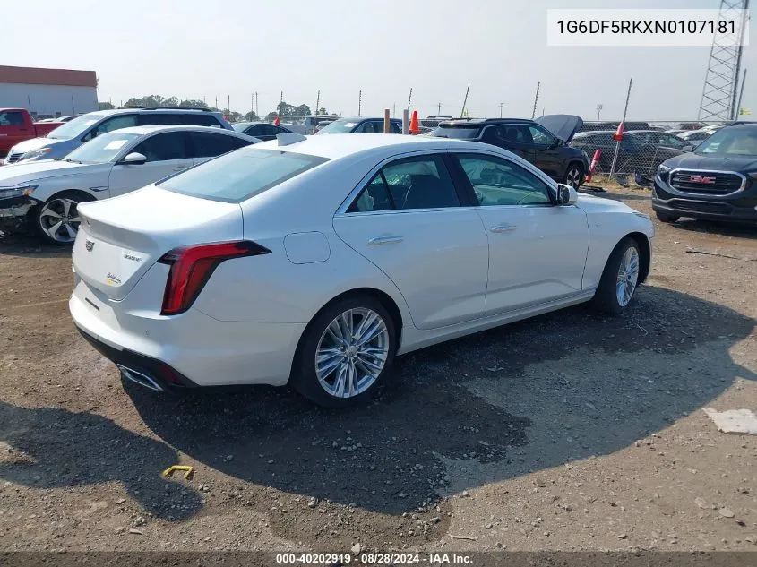 2022 Cadillac Ct4 Premium Luxury VIN: 1G6DF5RKXN0107181 Lot: 40202919