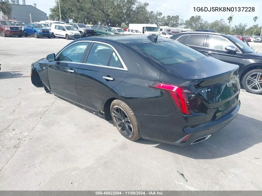 2022 Cadillac Ct4 Luxury VIN: 1G6DJ5RK8N0137228 Lot: 40822594