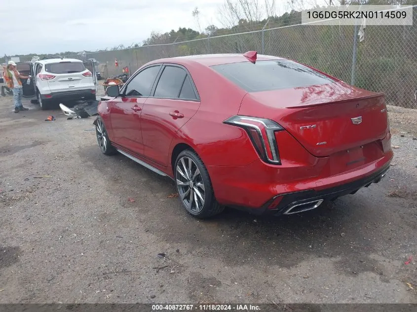 2022 Cadillac Ct4 Sport VIN: 1G6DG5RK2N0114509 Lot: 40872767