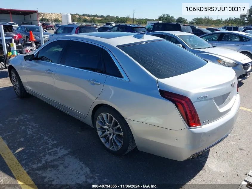 2018 Cadillac Ct6 Luxury VIN: 1G6KD5RS7JU100317 Lot: 40794555