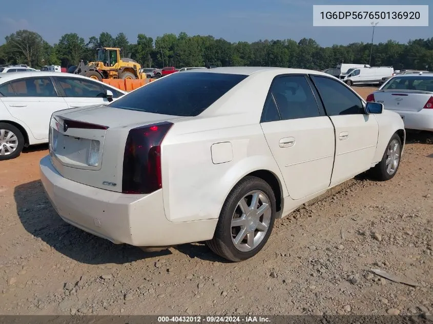 2005 Cadillac Cts Standard VIN: 1G6DP567650136920 Lot: 40432012